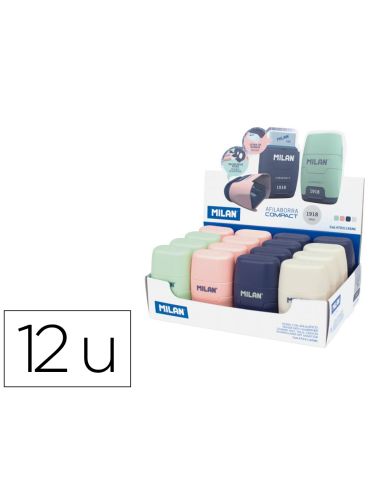 Sacapuntas Milan Compact Serie 1918 Plastico 2 Usos Con Goma De Borrar Expositor De 16 Unidades Colores