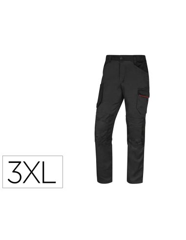Pantalon De Trabajo Deltaplus Con Cintura Elastica 7 Bolsillos Color Gris-Rojo Talla 3Xl