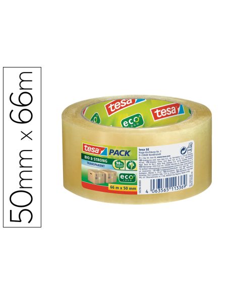 Cinta Adhesiva Tesa Eco Bio & Strong Transparente 66 Mt X 50 Mm Para Embalaje