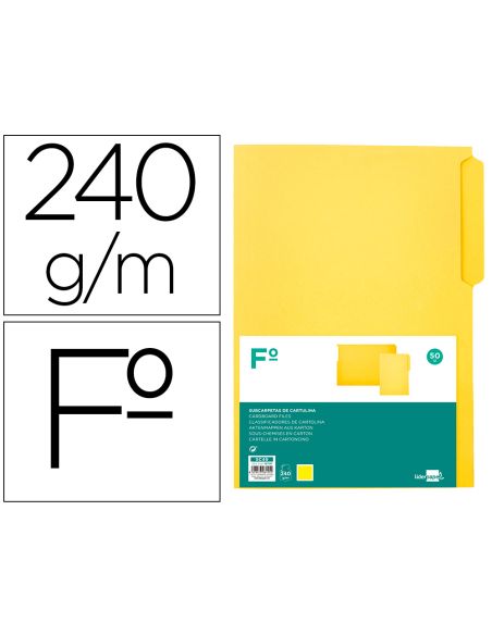 Subcarpeta Cartulina Liderpapel Folio Pestaña Izquierda 240G/M2 Amarillo