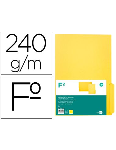 Subcarpeta Cartulina Liderpapel Folio Pestaña Derecha 240G/M2 Amarillo