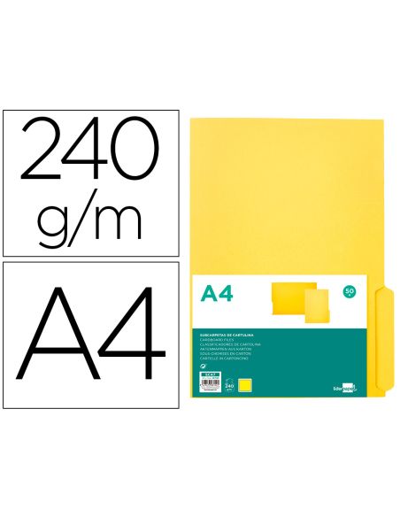 Subcarpeta Cartulina Liderpapel Din A4 Pestaña Derecha 240G/M2 Color Amarillo