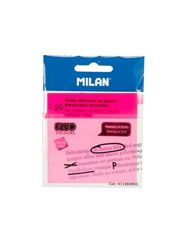 Bloc De Notas Adhesivas Quita Y Pon Milan 76X76 Mm Removible Plastico Translucido Rosa Fluor 50 Hojas