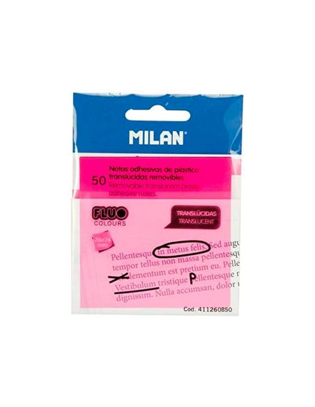 Bloc De Notas Adhesivas Quita Y Pon Milan 76X76 Mm Removible Plastico Translucido Rosa Fluor 50 Hojas