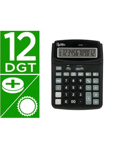 Calculadora Liderpapel Sobremesa Xf39 12 Digitos Solar Y Pilas Color Negro 190X140X32 Mm 40% Reciclada