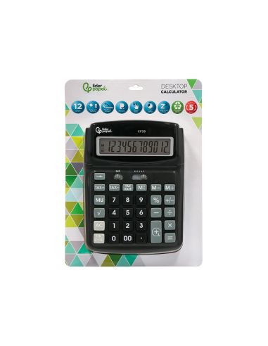 Calculadora Liderpapel Sobremesa Xf39 12 Digitos Solar Y Pilas Color Negro 190X140X32 Mm 40% Reciclada