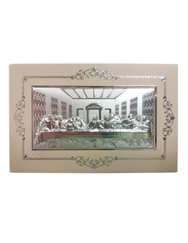 Cuadro Madera Crema Santa Cena Plata 13,8,5Cm