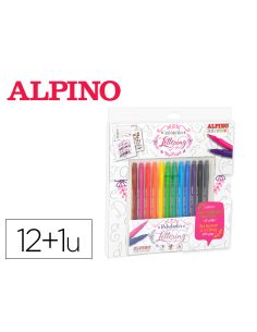 Set De Dibujo Alpino Iniciacion Al Lettering 12 Rotuladores Punta Fina Y Punta Pincel Colores Surtidos