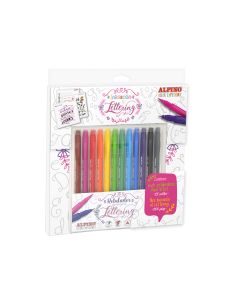 Set De Dibujo Alpino Iniciacion Al Lettering 12 Rotuladores Punta Fina Y Punta Pincel Colores Surtidos 2