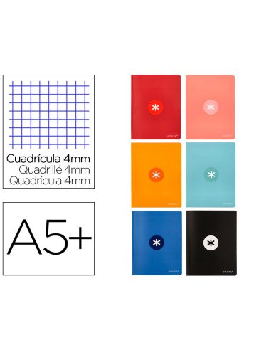 Libreta Antartik A5+ Plus Cosida 48 Hojas 90Gr Cuadro 4Mm Con Margen 6 Colores Surtidos|Libreriasalesiana