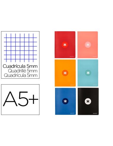 Libreta Antartik A5+ Plus Cosida 48 Hojas 90Gr Cuadro 5Mm Con Margen 6 Colores Surtidos|Libreriasalesiana