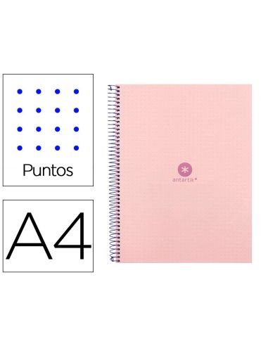 Cuaderno Espiral A4 Micro Antartik Dots Tapa Forrada 80H 90 Gr Rayado Puntos 1 Banda 4 Taladros Rosa|Libreriasalesiana