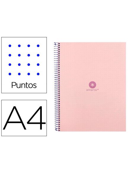Cuaderno Espiral A4 Micro Antartik Dots Tapa Forrada 80H 90 Gr Rayado Puntos 1 Banda 4 Taladros Rosa|Libreriasalesiana