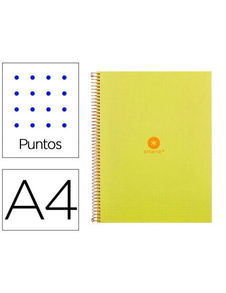 Cuaderno Espiral A4 Micro Antartik Dots Tapa Forrada 80H 90 Gr Rayado Puntos 1 Banda 4 Taladros Amarillo|Libreriasalesiana