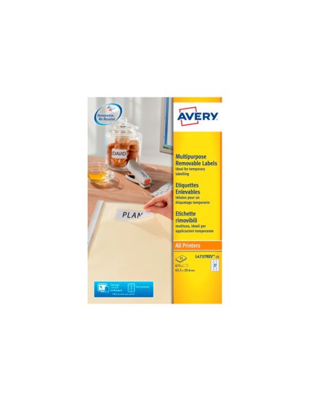 Etiqueta Adhesiva Avery Blanca Removible Laser Ink-Jet Fotocopiadora 63,5X29,6 Mm Caja De 675 Unidades