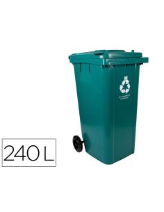 Papelera Contenedor Q-Connect Plastico Con Tapadera Y Ruedas 240 Litros Verde 1040X620X610 Mm