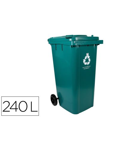 Papelera Contenedor Q-Connect Plastico Con Tapadera Y Ruedas 240 Litros Verde 1040X620X610 Mm