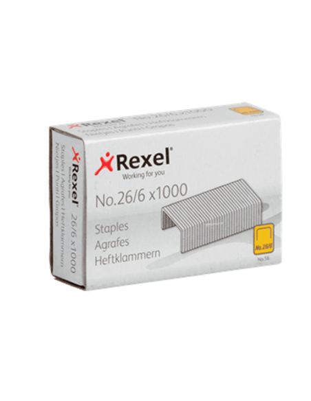 Grapas Rexel 26/6 Mm Galvanizada Caja De 1000 Unidades