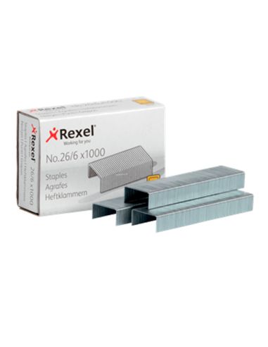 Grapas Rexel 26/6 Mm Galvanizada Caja De 1000 Unidades