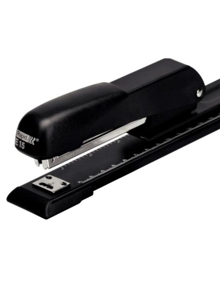 Grapadora Rapid E15 Metalica Brazo Largo Capacidad 20 Hojas Usa Grapas 24/6 Y 26/26 Color Negro