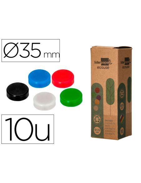 Iman Para Sujecion Liderpapel Ecouse Pp Reciclado Para Pizarra Magnetica 35 Mm Caja De 10 Unidades