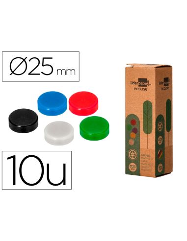 Iman Para Sujecion Liderpapel Ecouse Pp Reciclado Para Pizarra Magnetica 25 Mm Caja De 10 Unidades