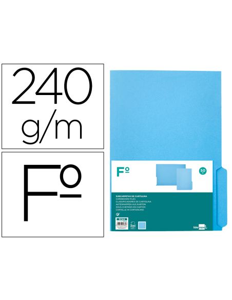 Subcarpeta Cartulina Liderpapel Folio Pestaña Derecha 240G/M2 Azul