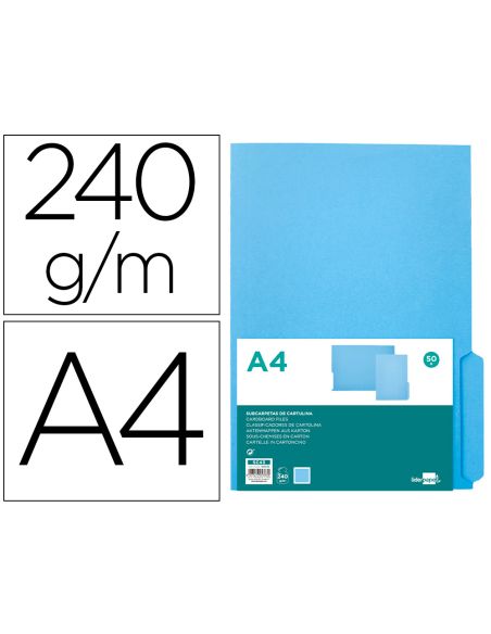 Subcarpeta Cartulina Liderpapel Din A4 Pestaña Derecha 240G/M2 Azul