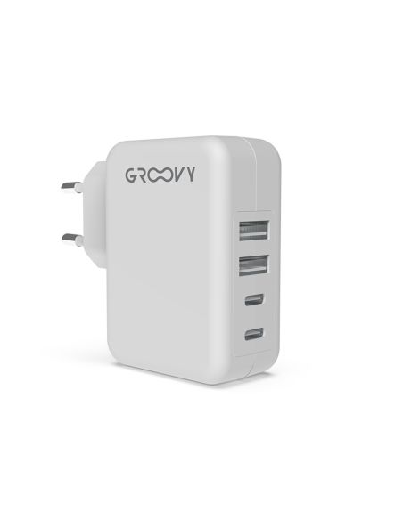 Cargador De Pared Groovy 2 Usb + 2 Usb-C 4.8A Color Blanco
