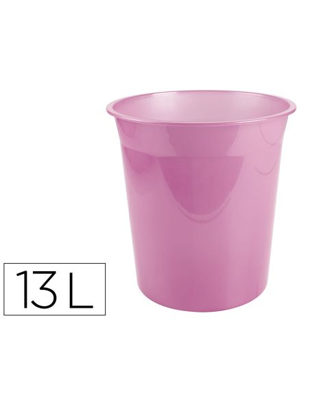 Papelera Plastico Liderpapel Rosa Translucido 13 Litros 275X285 Mm