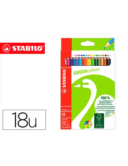 Lapices De Colores Stabilo Green Colors Con Certificado Fsc Estuche Carton De 18 Unidades Colores Surtidos
