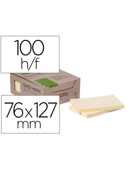 Bloc De Notas Adhesivas Quita Y Pon Q-Connect 76X127 Mm 100% Papel Reciclado Amarillo En Caja De Carton