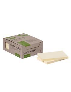 Bloc De Notas Adhesivas Quita Y Pon Q-Connect 76X127 Mm 100% Papel Reciclado Amarillo En Caja De Carton 2