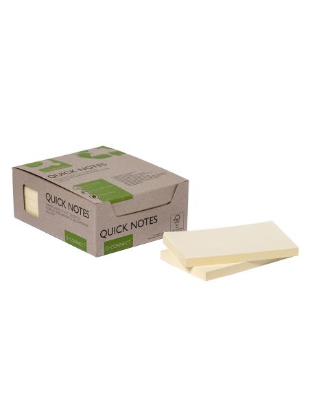 Bloc De Notas Adhesivas Quita Y Pon Q-Connect 76X127 Mm 100% Papel Reciclado Amarillo En Caja De Carton