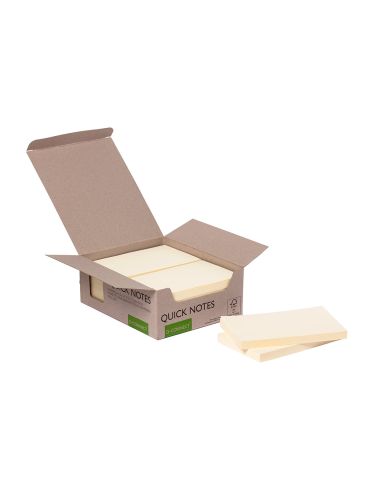 Bloc De Notas Adhesivas Quita Y Pon Q-Connect 76X127 Mm 100% Papel Reciclado Amarillo En Caja De Carton