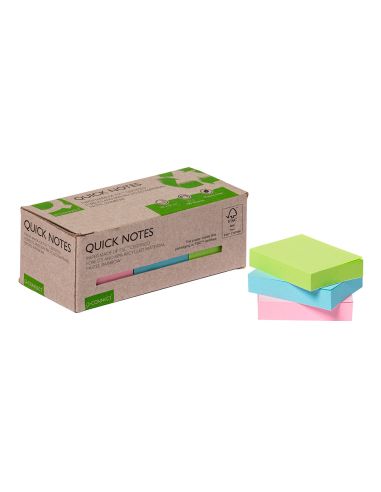 Bloc De Notas Adhesivas Quita Y Pon Q-Connect 38X51 Mm 100% Papel Reciclado Colores Pasteles En Caja De Carton