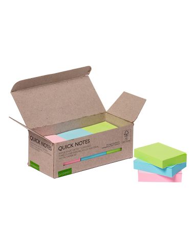 Bloc De Notas Adhesivas Quita Y Pon Q-Connect 38X51 Mm 100% Papel Reciclado Colores Pasteles En Caja De Carton