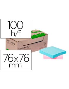 Bloc De Notas Adhesivas Quita Y Pon Q-Connect 76X76 Mm 100% Papel Reciclado Colores Pasteles En Caja De Carton