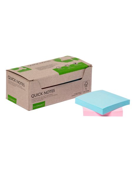 Bloc De Notas Adhesivas Quita Y Pon Q-Connect 76X76 Mm 100% Papel Reciclado Colores Pasteles En Caja De Carton