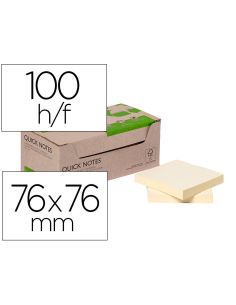 Bloc De Notas Adhesivas Quita Y Pon Q-Connect 76X76 Mm 100% Papel Reciclado Amarillo En Caja De Carton