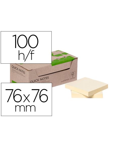 Bloc De Notas Adhesivas Quita Y Pon Q-Connect 76X76 Mm 100% Papel Reciclado Amarillo En Caja De Carton