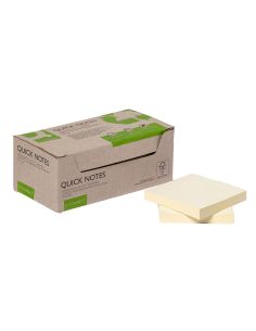 Bloc De Notas Adhesivas Quita Y Pon Q-Connect 76X76 Mm 100% Papel Reciclado Amarillo En Caja De Carton 2