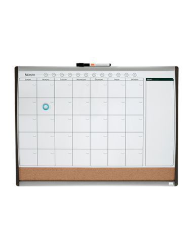Planificador Mensual Nobo Magnetico + Tablero Corcho Horizontal Con Marco Arqueado Plata Y Negro 585X430 Mm