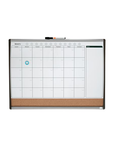 Planificador Mensual Nobo Magnetico + Tablero Corcho Horizontal Con Marco Arqueado Plata Y Negro 585X430 Mm
