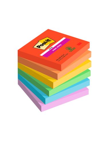 Bloc De Notas Adhesivas Quita Y Pon Post-It Super Sticky Playful 76X76 Mm 90 Hojas 100% Pefc Pack De 6 Unidades
