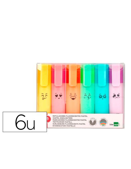 Rotulador Liderpapel Fluorescente Pastel Punta Biselada Estuche De 6 Unidades Colores Surtidos