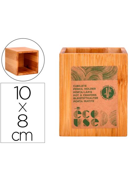 Cubilete Portalapices Liderpapel Bambu 100% Natural Ecouse Cuadrado 80X80X100 Mm