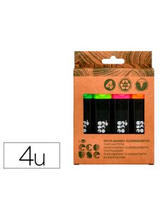 Rotulador Liderpapel Ecouse Fluorescente Fabricado Con 68% Plastico Reciclado Caja De 4 Unidades Colores Surtidos