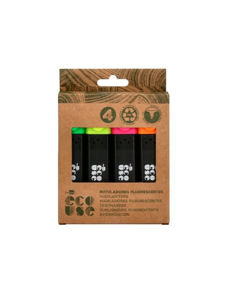 Rotulador Liderpapel Ecouse Fluorescente Fabricado Con 68% Plastico Reciclado Caja De 4 Unidades Colores Surtidos