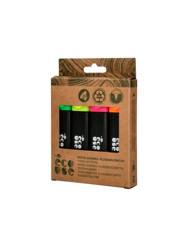 Rotulador Liderpapel Ecouse Fluorescente Fabricado Con 68% Plastico Reciclado Caja De 4 Unidades Colores Surtidos